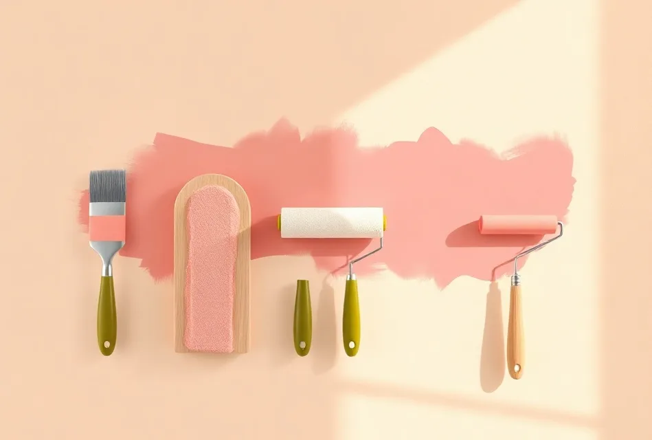 Outils de peinture disposés dans l'ordre des étapes du chantier