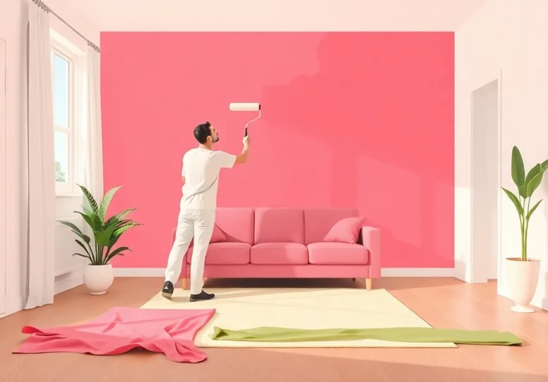 Peintre appliquant la peinture au rouleau sur un mur de salon